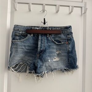 Zara Blue Jean Shorts with Distressed Frayed Hem
